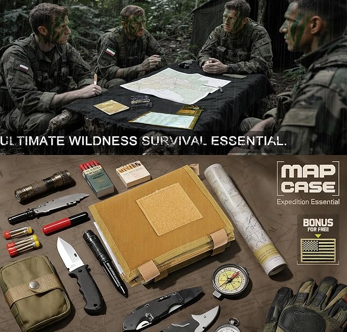 GORELAX Tactical Map Case - Military-Grade Army Gear for Land Navigation Kit, Waterproof TPU with Rapid-Access Window & MOLLE, US Flag Patch Included