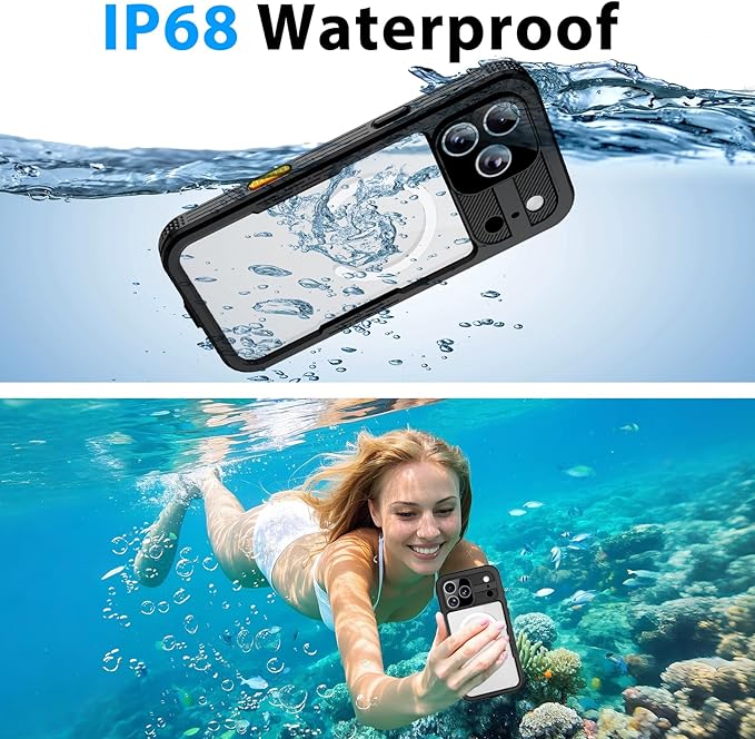 Waterproof Phone Case Compatible with iPhone 17 Pro, IP68 Waterproof Shockproof Dust-Proof Phone Case with Built in Screen Protector, Full Body Protective Case (Black, 17 Pro)
