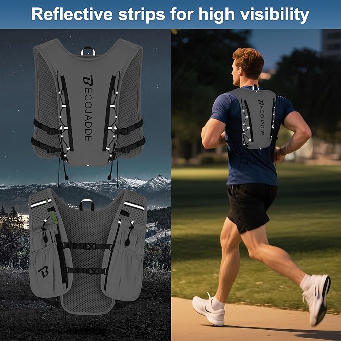 BECOJADDE Running Vest Hydration Backpack for Men Women, 5L Lightweight Running Backpack Hydration Pack for Marathon, Trail, Cycling, Hiking, Jogging