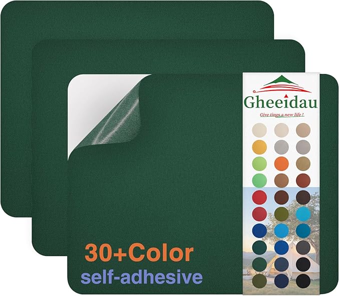 Gheeidau Canvas Repair Patch 9×11 Inch 3Pcs Waterproof Self-Adhesive Fabric Repair Patch for Tents,Boat Cover,Pop Up Canopy,Patio,Bags,Car Seats,Sofas,Furniture Cover(Dark Green)