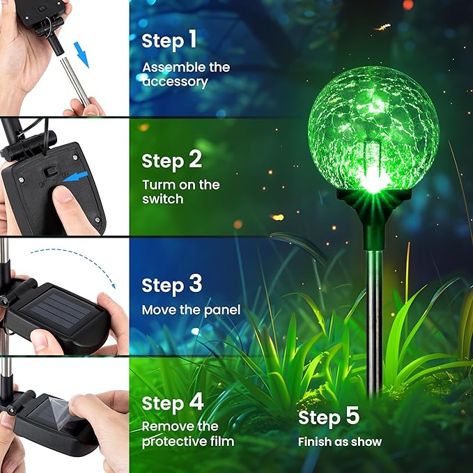GIGALUMI Solar Garden Lights 3 Pack, Solar Lights Outdoor Decorative Waterproof, Outdoor Solar Lights for Yard Decorations, Multi-Colored Changing Garden Globe Cracked Glass Ball with LED Lights