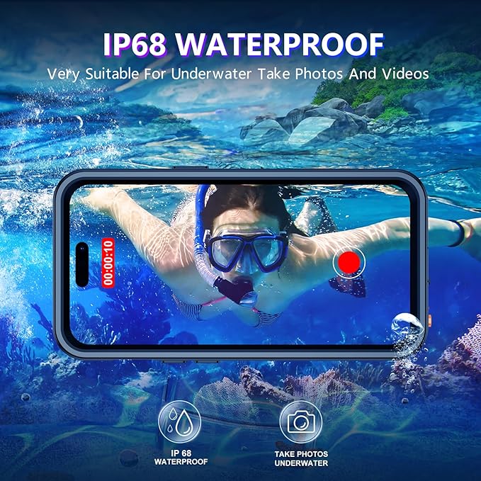 Temdan Compatible with iPhone 14 Pro Max Case Waterproof, Built-in Screen & Camera Protector IP68 Underwater Full Body 14FT Military Dropproof Shockproof Phone Case 6.7"-Black/Clear