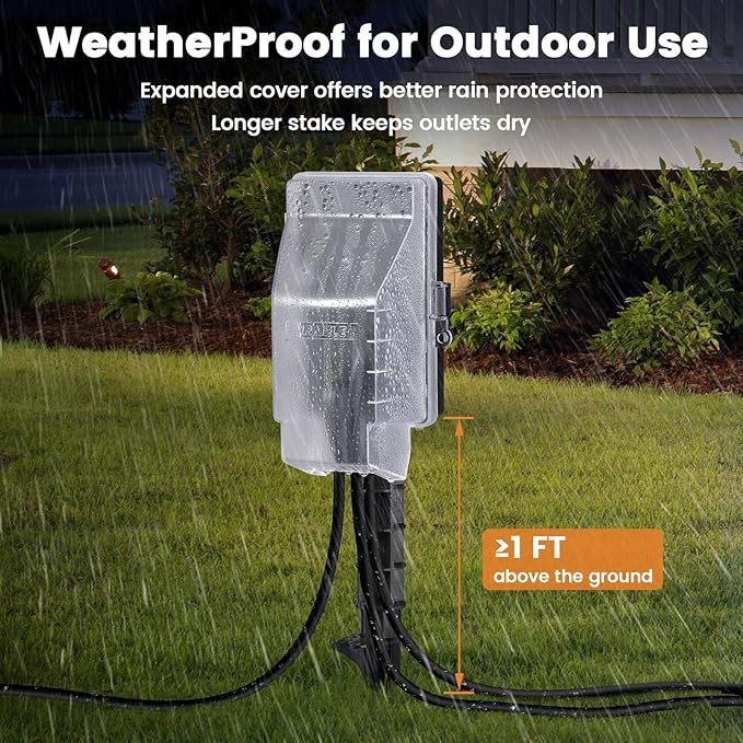 SURAIELEC Outdoor Power Stake, Dusk to Dawn Light Timer, 15FT Extension Cord Multiple Outlet, 6 Electrical Outlets Power Strip Weatherproof for Patio Light, Garden, Christmas Decoration, Outdoor Light
