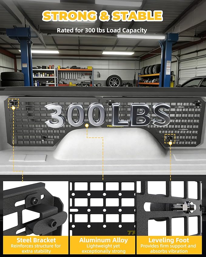 Trumgeta Aluminum Side Bed MOLLE Panel Fit for 2014–2018 Chevy Silverado 5.8FT, Easy No-Drill Install, Heavy-Duty Truck Bed Organizer Rack System for Tools Gear Accessories