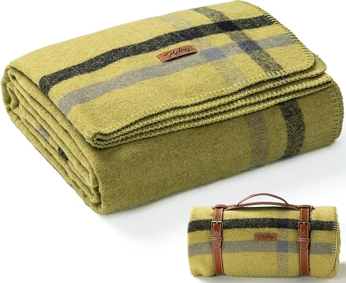 Molithe 100% Wool Blanket, 62" x 86", Warm, Thick, Washable, Military Wool Blanket, Great for Camping, Outdoors, Sporting Events, Survival Kits