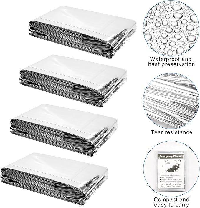 20 Pcs Emergency Mylar Thermal Blanket,High Reflectivity Survival Blanket,Reusable & Waterproof for Outdoor,Camping,Hiking,First Aid,Plant Growth,Garden Greenhouse (Silver)