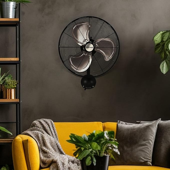 Hurricane 16" High Velocity Pro Oscillating Metal Wall Mount Fan w/ 3 Speeds, Black - Corded Electric Air Cooling Unit w/Powerful 2400 CFM Airflow for Home, Garage, Gym, Workshop & Greenhouse