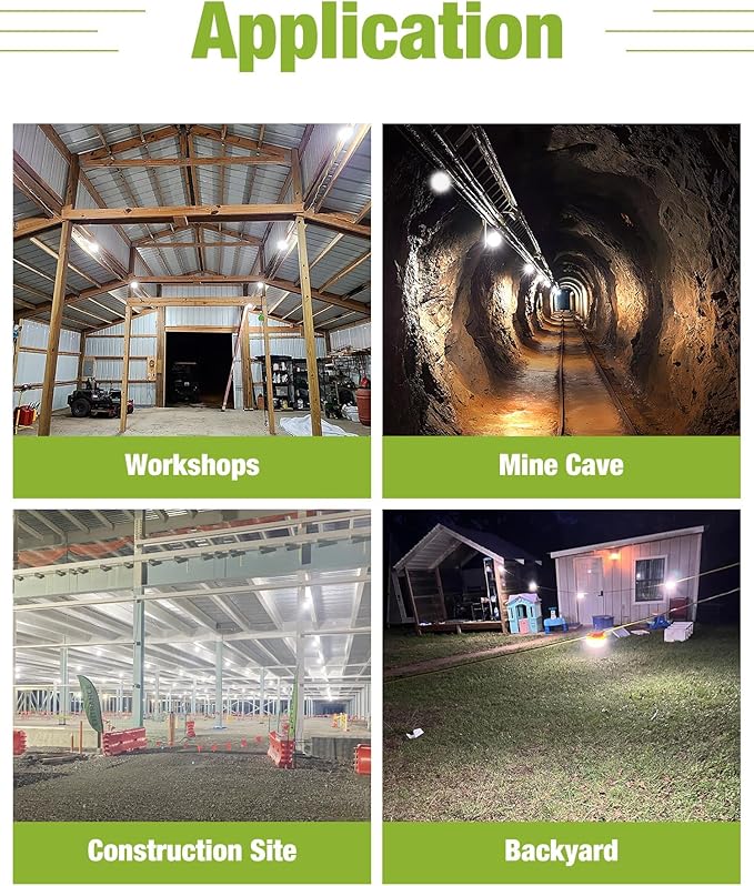 100FT Construction String Lights 3Prong Temp Lighting,130W 16000LM Industrial String Work Lights, IP65 Waterproof 18AWG Wire 5000K Super Bright for Jobsites Temporary Outdoor & Crawl Space Lighting