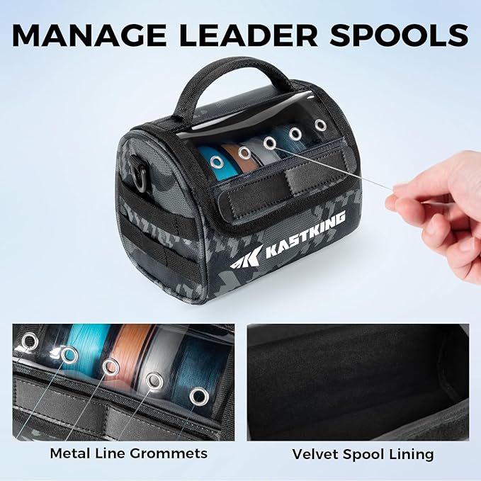 KastKing BaitSpace Line Management Bag, Fishing Line Storage Bag with Water Resistant Nylon, Clear View Window, Removable Divider, Tangle-free Leader Line Holder