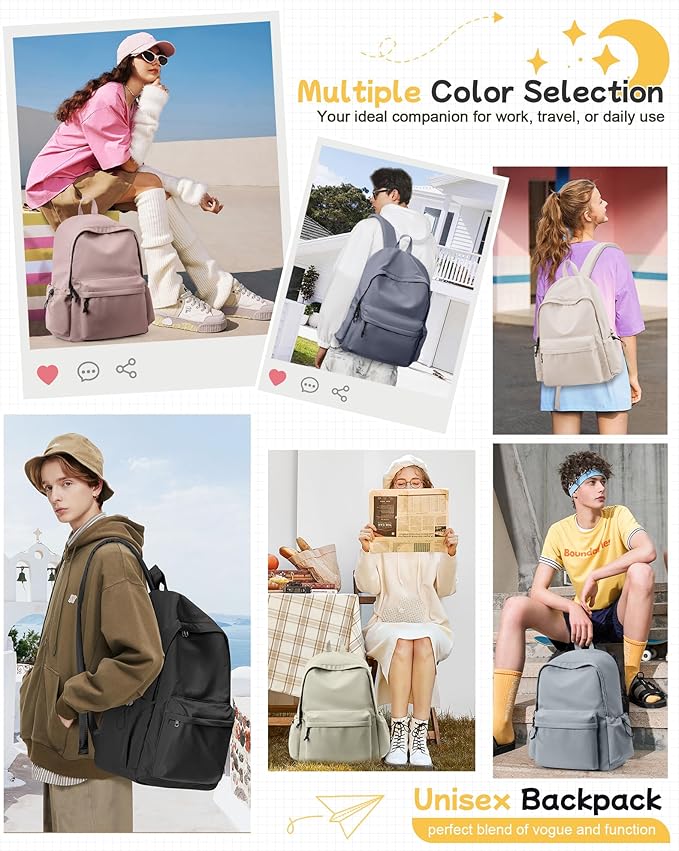 BJLFS Black School Backpack for Girls Women, Waterproof High School Book Bag Cute Backpack for Men Teens Boys, Small Lightweight Simple Basic Middle School Back Pack Daypack Mochilas Escolares para