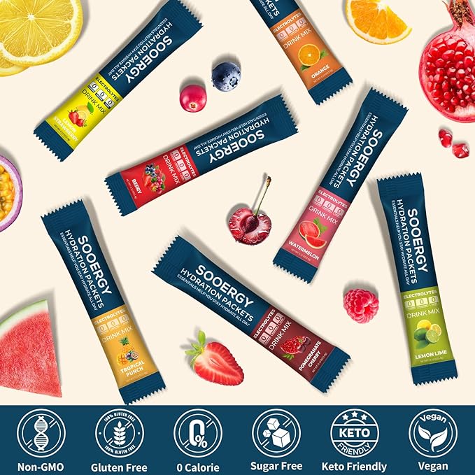 Electrolytes Powder Packets Sugar Free Hydration Packets, 7 Flavors Liquid Daily IV Electrolyte Drink Mixes for Rehydration with Electrolytes, Vitamins, 0 Calorie, 20 Sticks