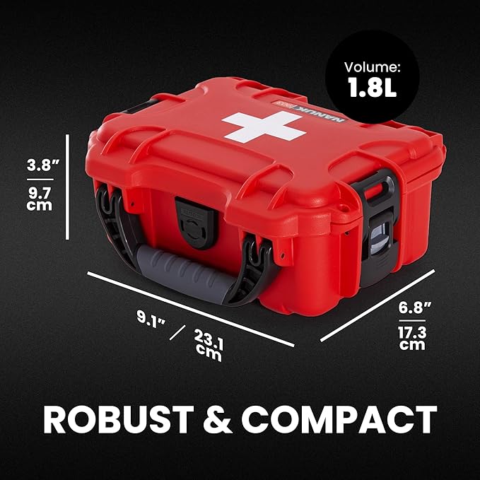 NANUK 903 - Small Waterproof First Aid Kit 78pcs – Pre-Stocked First Aid Emergency Kit with Bandages, Tick Removal Tool, and More – Dustproof, Impact-Resistant, Floats (7.4" x 4.9" x 3.1") – Red