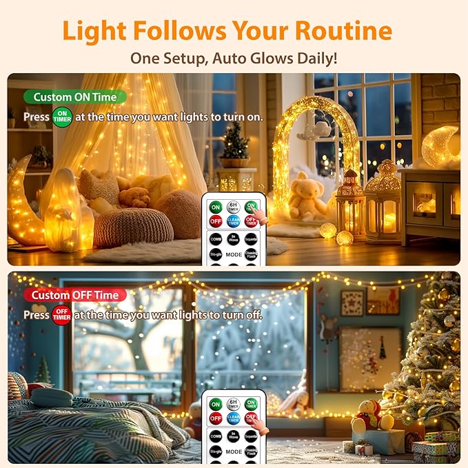 HXWEIYE Fairy Lights Battery Operated (Included) with DIY Timer & Remote，33ft 100LED Rechargeable Twinkle String Lights, 8 Modes Decor Light for Bedroom Indoor Wedding Dorm Christmas Tree(Warm White)