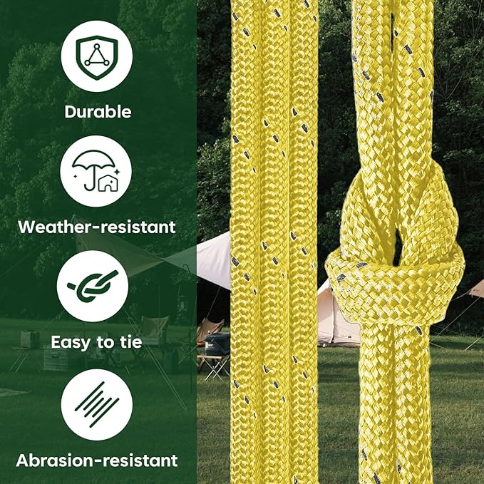 SDHUATUO Paracord Rope 200FT, 550lb Type III Nylon Parachute Cord 7-Strand Core with Reflective Strips, Utility String for Survival, Camping Gear, Hiking, DIY, Crafting, Outdoor, Yellow