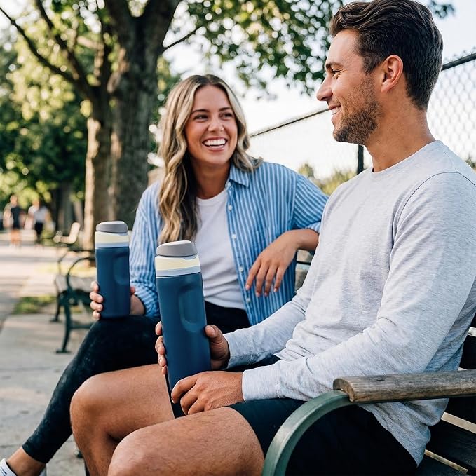 Fijinhom 24 oz Insulated Water Bottle,Stainless Steel Sports Water Bottle with Straw, Double Wall Vacuum Leak Proof, Cold for 24 Hours, BPA Free for Travel, Sport, Outdoor, Dark Blue