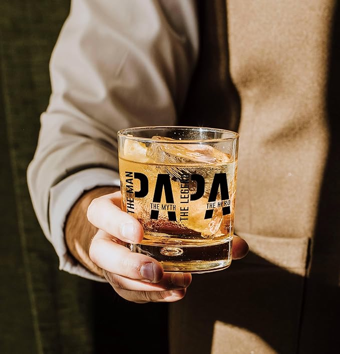 Nogrit Papa Gifts Whiskey Glasses 10 oz, Papa Dad Gifts for Father's Day Birthday from Sons Daughters, Father Old Fashioned Rocks Glasses for Men Drinking Cocktail Scotch Vodka Tequila Rum