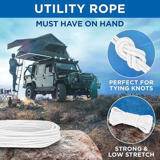 TECEUM Cotton Rope 3/16” (5 mm) – 50 FT – Strong All-Purpose Braided Rope – Natural Cotton – for Crafting, Сamping, Clothes Line, DIY, Indoor & Outdoor Use – White