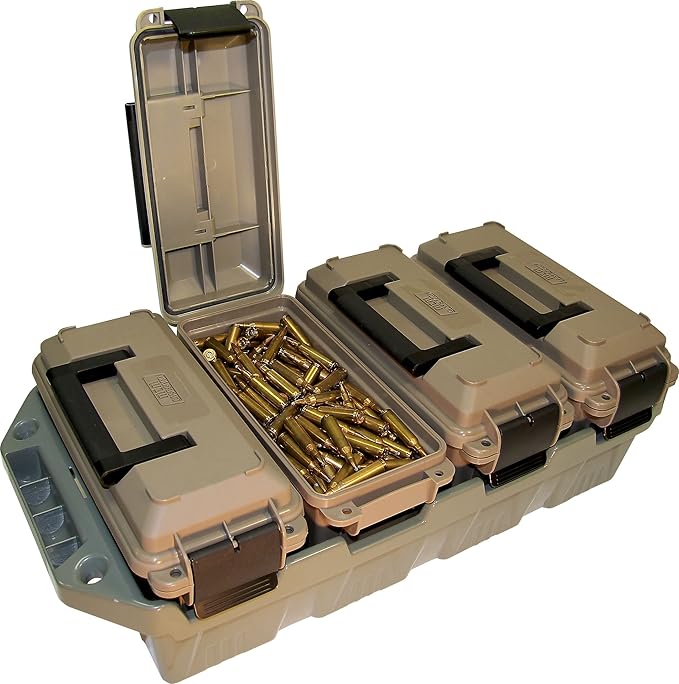 MTM AC4C 4-Can Ammo Crate, 30 Caliber, Convenient size, Stackable, Easy Carry and Transport of 30 Caliber Ammo, Rugged Tactical Carrying Crate, USA Made, Dark Earth/Army Green