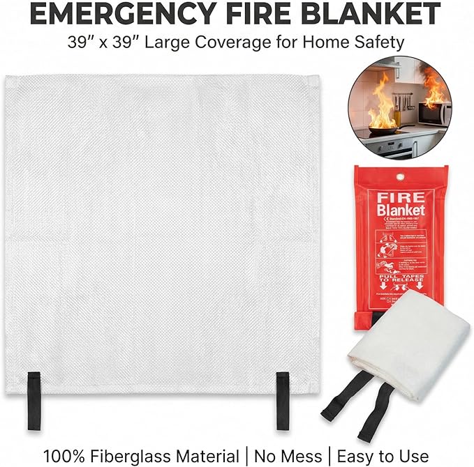 RAINFLOW 40inch Fire Blanket - Emergency Blanket for Home and Kitchen Fiberglass Fire Blanket for Home Office Car Warehouse Grill Camping Essentials Survival Safety