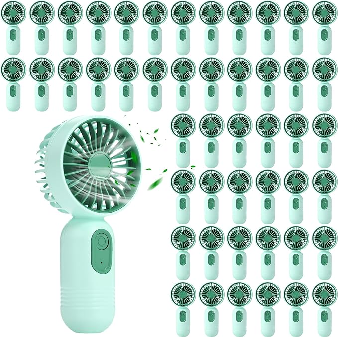 Rossesay 48 Pcs Mini Portable Fan Bulk Cute Handheld Lightweight Small Little Personal Hand Eyelash Fan 3 Speeds USB Rechargeable for Women Men Indoor Outdoor Makeup Travel (Green)