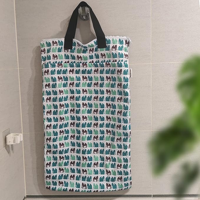 Mama Koala Reusable Hanging Wet Dry Bags for Baby Items, Cloth Diapers, Swimsuits, Travel, Gym Clothes, Beach, Pump Parts, Toiletries, Two Zippered Pockets, 2 Pack (W006L)