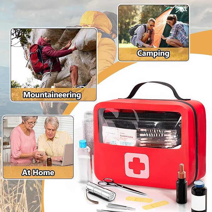 Marscamd Waterproof Empty First Aid Bag with a Detachable Panel, Small Medical Bag with Molle System, Red (Bag Only)