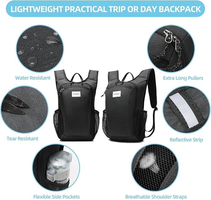 10L Foldable Lightweight Backpack – Packable Travel Daypack for Hiking, Cycling & Everyday Use – Water-Resistant Travel Bag with Multi-Pocket Design for Women & Men(Black)