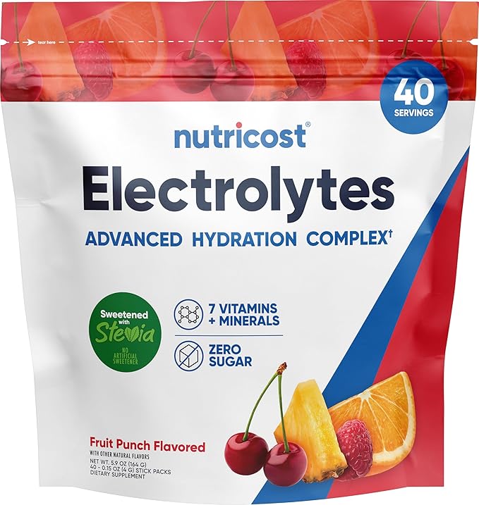 Nutricost Electrolytes Complex, Fruit Punch Flavored, 40 Stickpacks - Advanced Hydration Complex
