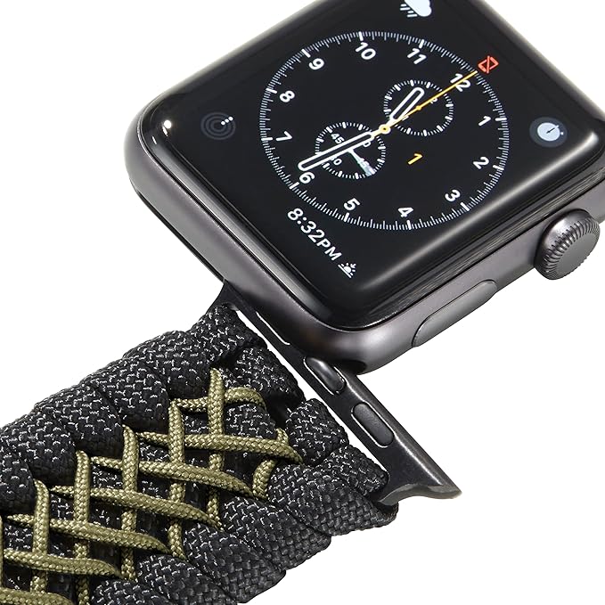 Savior Survival Gear Paracord Watch Band, Compatible with Apple Watch Band 49mm 46mm 45mm 44mm 42mm - iWatch Band Series Ultra 10 9 8 7 6 5 4 3 2 1 SE – Adjustable strap for men (Black - Green, Large)