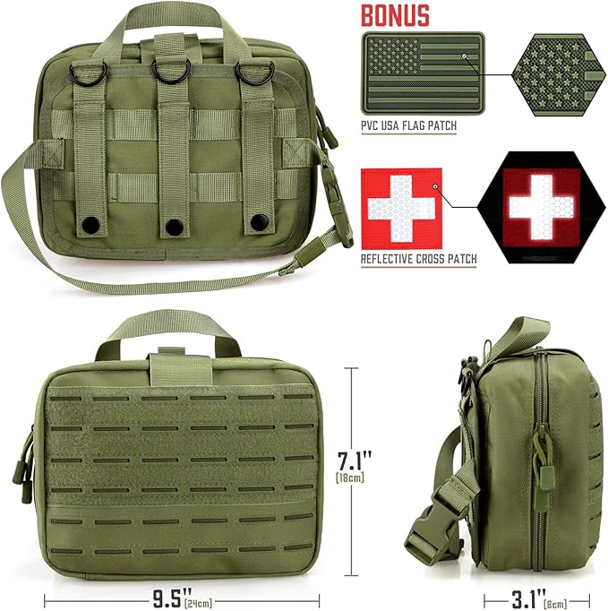 LIVANS Tactical Molle Medical Pouch - Upgraded Size, Large Capacity IFAK Pouch with Detachable Quick Release and Headrest Mount, Includes Flag and Cross Patch