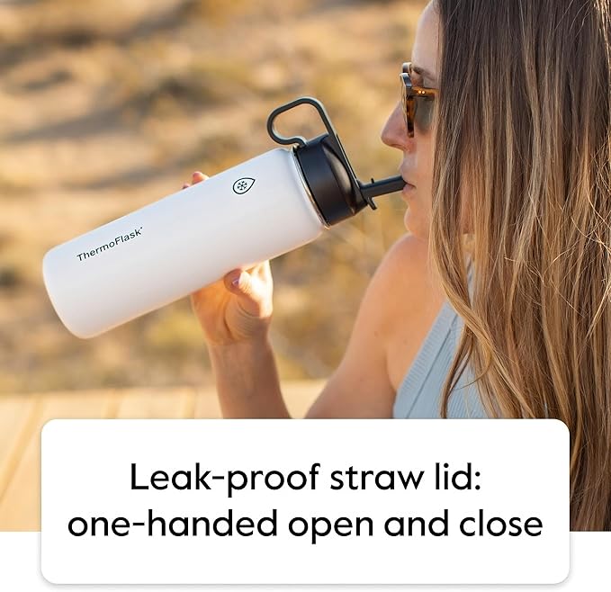 ThermoFlask 40 oz Double Wall Vacuum Insulated Stainless Steel Water Bottle - Reusable with Leakproof Chug & Straw Lids - Keeps Drinks Cold 24 hr/Hot 12 hr - Easy Maintenance - Gym/On-the-Go, Capri
