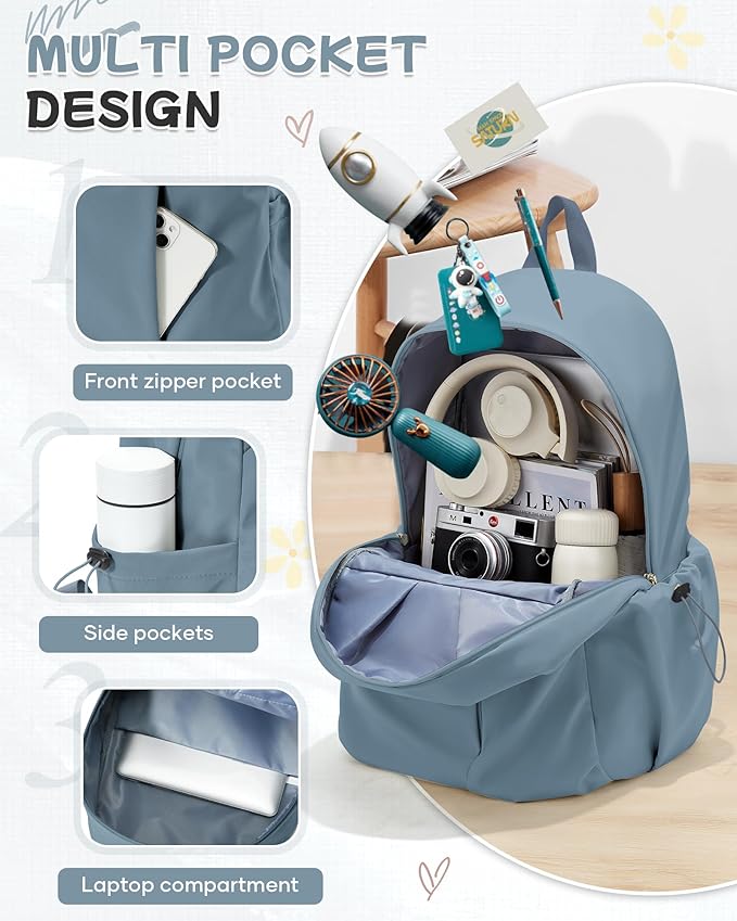 SEAFEW Small Blue Backpack for School Women Girls, Waterproof Bookbag Cute High School Backpack for Men Teen Boys, Lightweight Travel College Back Pack Mochilas Escolares para Casual Daypack Rucksack