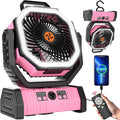 20000mAh Camping Fan Battery Operated Fans Portable,Portable Rechargeable Battery Powered Fan with LED Light,360°Oscillating & 8H Timer Camping Essentials Fans with Hook pink fan