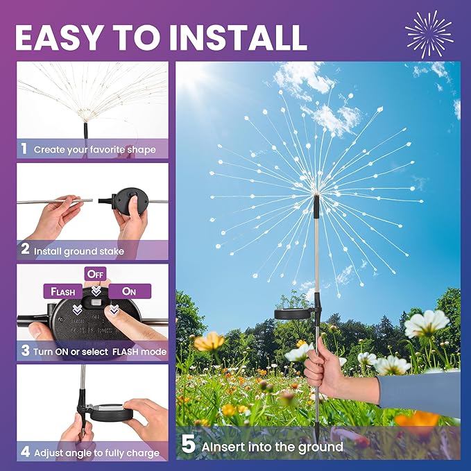 PEVOROS Garden Decor Solar Lights Outdoor,120LED Waterproof Colorful Solar Fairy Garden Lights for Outdoor Decoration,Yard, Patio, Porch,Flower Pot,Pathway, for 4th of July(2Pack)