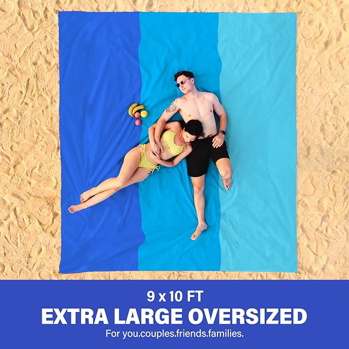Famstar Beach Blanket Oversized Extra Large 10'X 9',Waterproof Sandproof Beach Blanket 2-8 Adults Lightweight Durable for Travel Camping Hiking Picnic