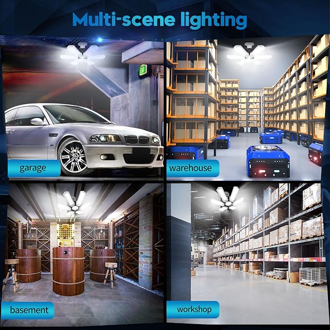 TANBABY 1 Pack LED Garage Lights, 150W Deformable Garage Light Bulb, 15000LM 6500K Daylight, 6+1 Adjustable Panels, E26/E27 Screw-in Ceiling Light for Basement