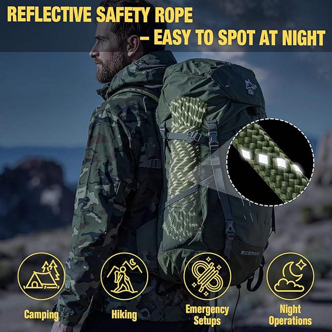 Reflective Paracord Rope 750 lb - 1000ft 5/32" Parachute Cord 4MM 12-Strand para Cord - Heavy Duty Spool String for Survival,Camping Gear, Survival Bracelet, Clothesline - Army Green