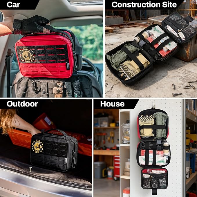 RHINO RESCUE Vehicle IFAK Trauma Kit with C-A-T Tourniquet, Tactical First Aid Kit Molle Pouch Red