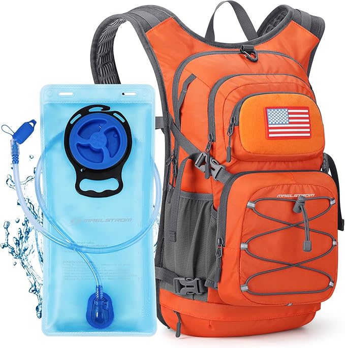 Maelstrom Hydration Hiking Backpack with 2L/3L Water Bladder, High Flow Bite Valve Water Backpack Men Women Lightweight Insulation for Hiking, Cycling, Running, Climbing, Camping