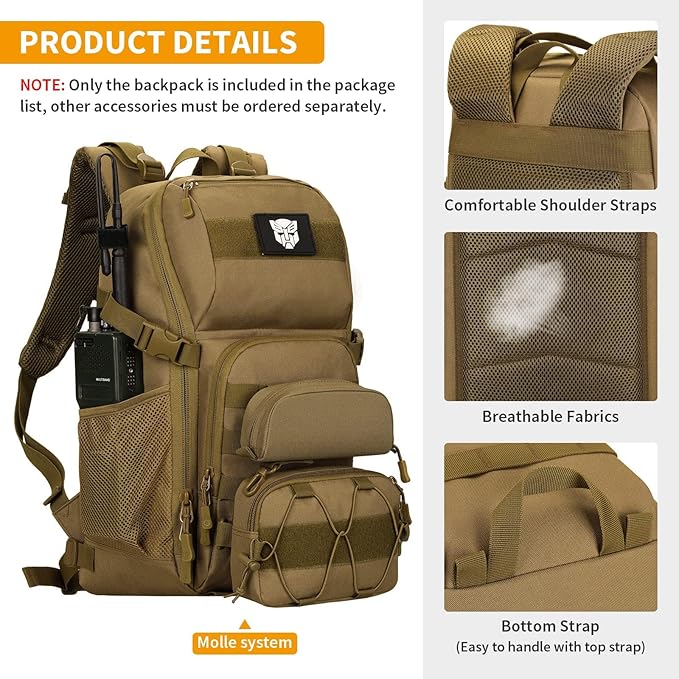 HUNTVP Tactical Backpack Military MOLLE Backpack Hunting Rucksack Gear Assault Pack 25L WR