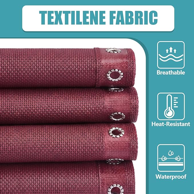 Queekay Chair Replacement Fabric with 4 Bungee Cord Lounge Chair Cloth Mesh Repair Kit for Patio Recliner Outdoor Lawn Pool(63 x 21 Inch,Wine Red)