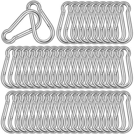 60PCS M8 Heavy Duty Carabiner Clip, 3Inch Snap Hook Quick Link Small Carabiner Clips,Spring Link Buckle for Fishing Camping Hammock Dog Leashes-550LBS Holding Capacity (Silver)