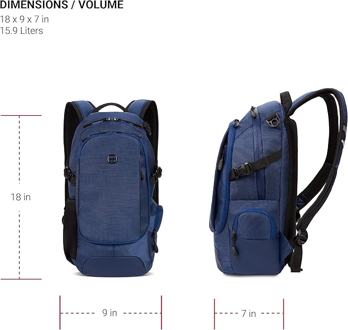 SwissGear 3598 Backpack, Narrow Daypack, Ideal for Commuting and School, Navy Ballistic
