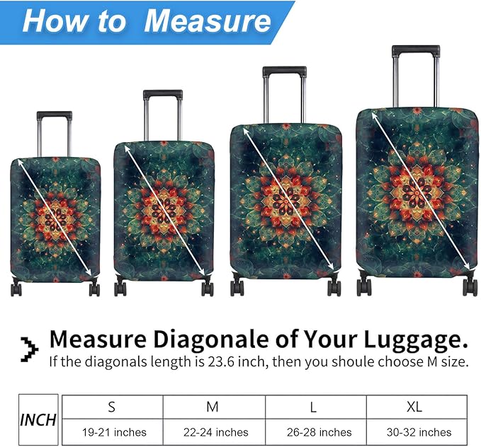 Luggage Cover Protector for 19-20 Inch Suitcases, TSA Approved Elastic Travel Suitcase Covers, Anti-Scratch Washable Luggage Sleeve for Carry On & Checked Bags, Mandala
