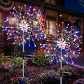 suddus 4th of July Decorations Solar Garden Lights, Upgrade 2Pack 150LED Red White Blue Solar Firework Lights with 8 Modes Outdoor, Starburst Fairy Lights Waterproof Yard for Independence Day Decor