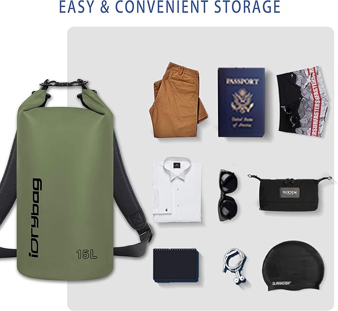 IDRYBAG Dry Bag for Kayaking Waterproof 2L/5L/10L/15L/20L, Small Dry Sack Waterproof Bag for Boating