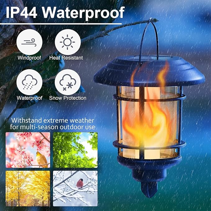Dynaming 6 Pack Solar Flame Torch Lights Outdoor, Halloween Dual Use Flickering Flame Garden Light, Christmas Hanging Lanterns, Auto On/Off & Waterproof Lighting for Lawn Patio Yard Walkway Driveway