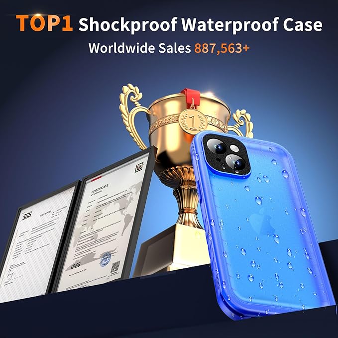 Cozycase for iPhone 15 Waterproof Shockproof Dustproof Case - Heavy Duty/360 Full Body/Military Grade/Protective/Rugged 【8FT Drop Proof】 Built in Screen/Camera Protector with Lanyard Blue