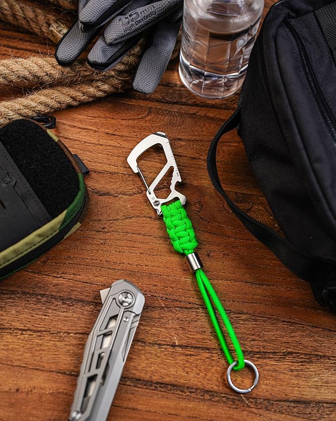 KeyUnity KC04 Paracord Keychain Carabiner Clip, Braided Lanyard with Stainless Steel Key Ring and Bead for Hanging Bottles