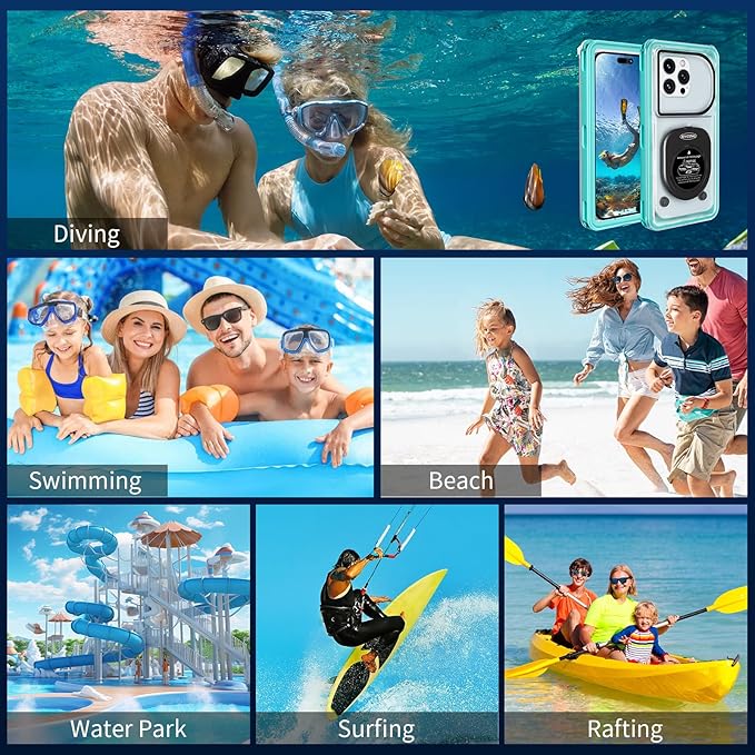 Waterproof Phone Case Up to 6.9 inch | IPX8 Underwater Phone Cases for Snorkeling | Universal Diving Case with Lanyard for iPhone 16 Pro Max/15/14/Galaxy S24 | Beach Cruise Essentials (Cyan)